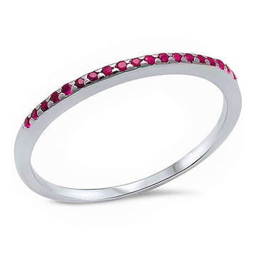 Half Eternity Wedding Band Ring Simulated Ruby CZ 925 Sterling Silver